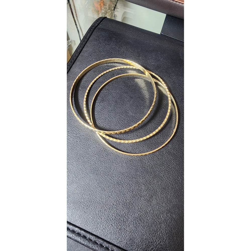 Gold Tone Textured Bangle Bracelet Set of 3‎ Etched Stacking Jewelry 8.5in